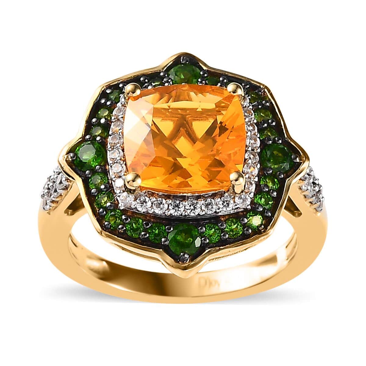 Premium Brazilian Fire Opal and Multi Gemstone Double Halo Ring in Vermeil Yellow Gold Over Sterling Silver 3.35 ctw image number 0