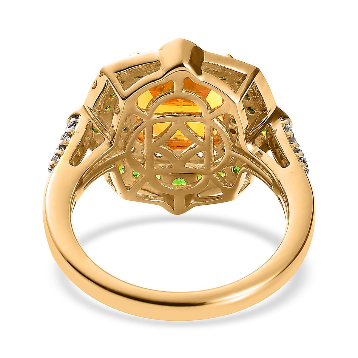 Premium BURITI Fire Opal and Multi Gemstone Double Halo Ring in Vermeil Yellow Gold Over Sterling Silver (Size 10.0) 3.35 ctw