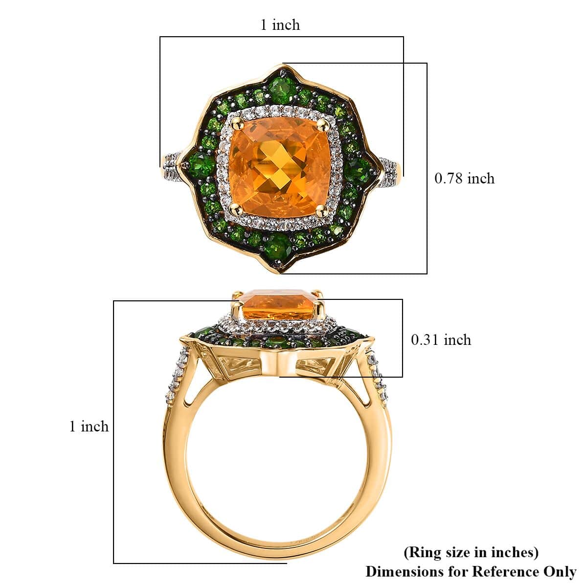 Premium Brazilian Fire Opal and Multi Gemstone Double Halo Ring in Vermeil Yellow Gold Over Sterling Silver 3.35 ctw image number 5