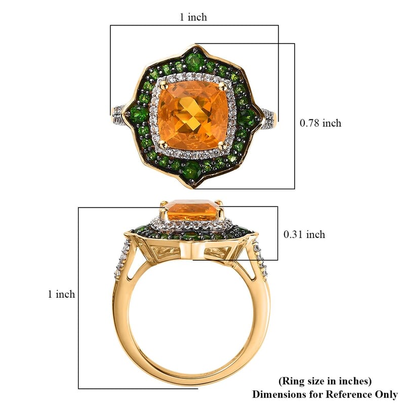 Premium BURITI Fire Opal and Multi Gemstone Double Halo Ring in Vermeil Yellow Gold Over Sterling Silver (Size 10.0) 3.35 ctw