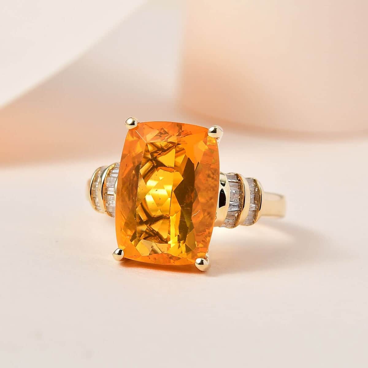Luxoro 10K Yellow Gold Premium BURITI Fire Opal and G-H I3 Diamond Ring (Size 6.0) 4.85 ctw image number 1