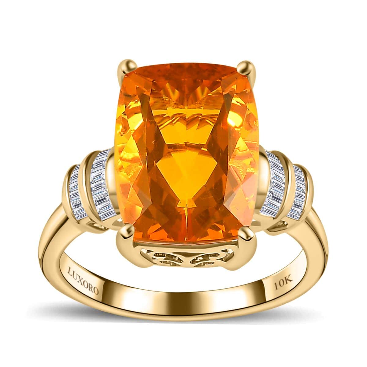 Luxoro 10K Yellow Gold Premium BURITI Fire Opal and G-H I3 Diamond Ring (Size 8.0) 4.85 ctw image number 0