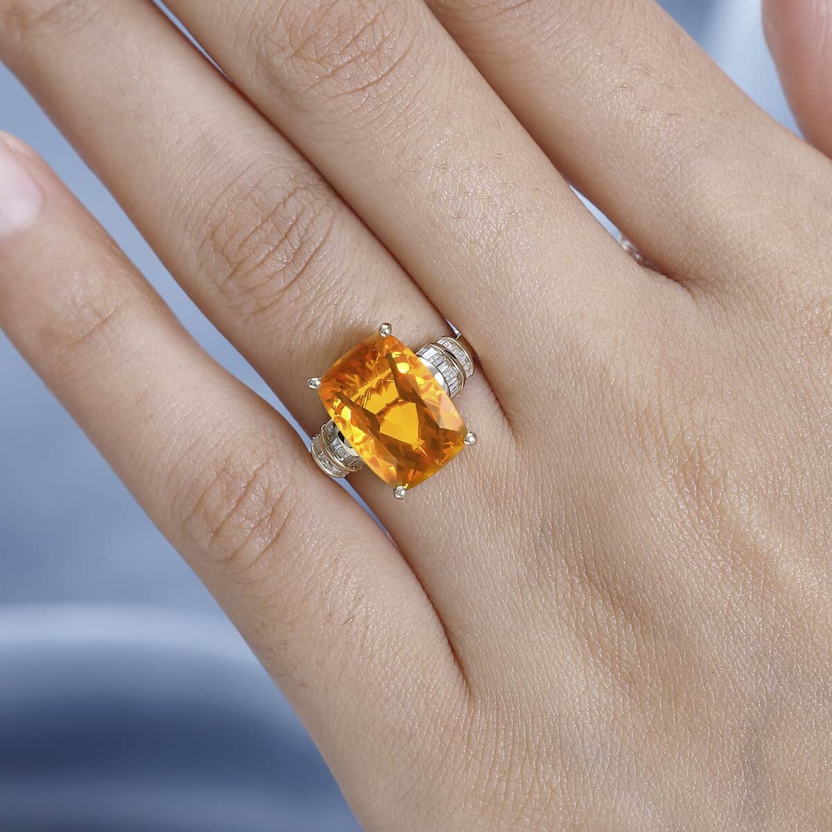 Luxoro 10K Yellow Gold Premium BURITI Fire Opal and G-H I3 Diamond Ring (Size 8.0) 4.85 ctw image number 2