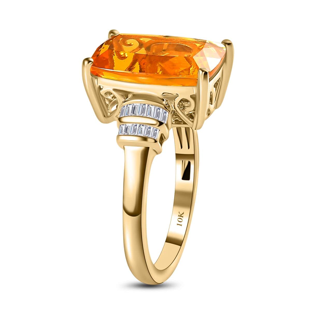 Luxoro 10K Yellow Gold Premium BURITI Fire Opal and G-H I3 Diamond Ring (Size 8.0) 4.85 ctw image number 3