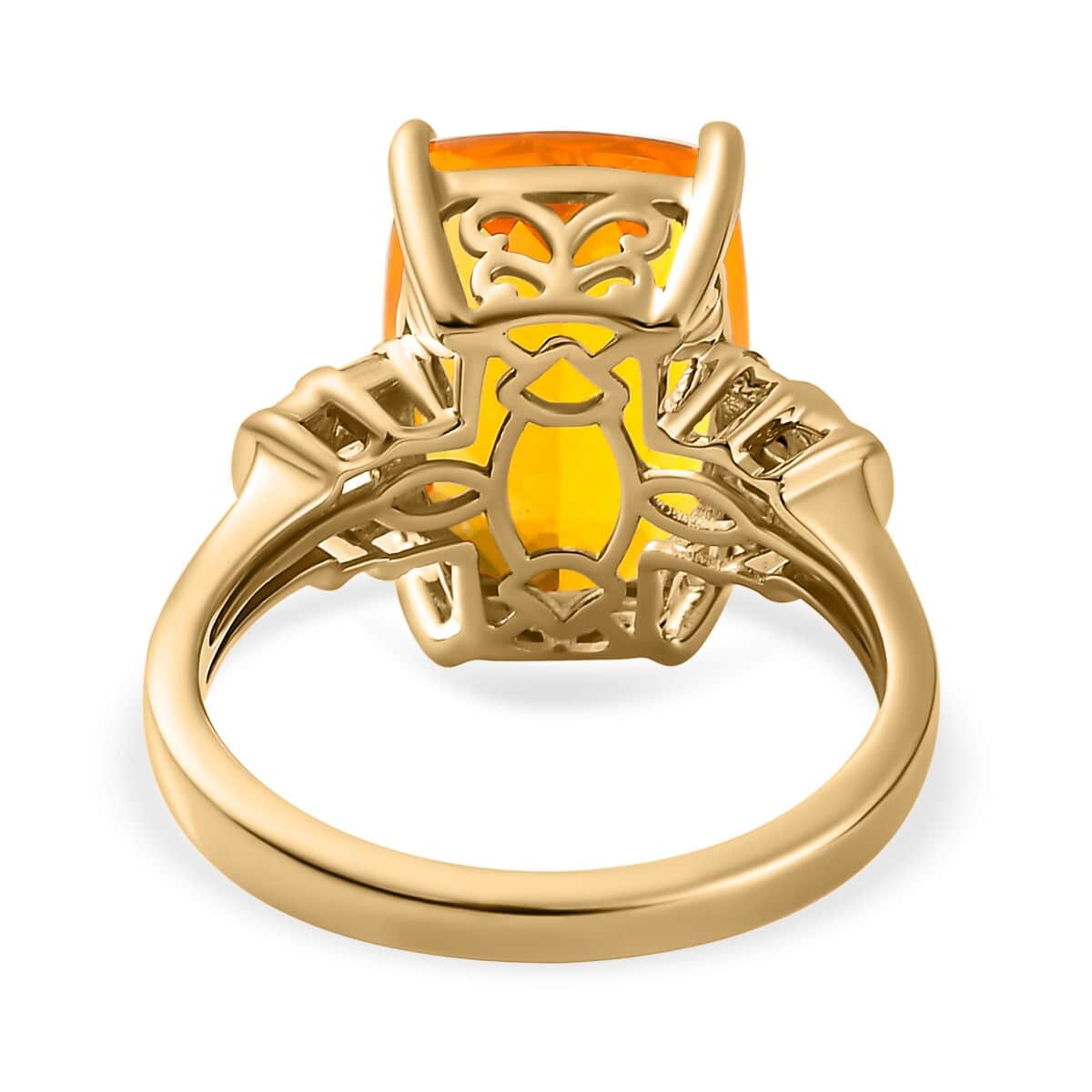 Luxoro 10K Yellow Gold Premium BURITI Fire Opal and G-H I3 Diamond Ring (Size 9.0) 4.85 ctw image number 4