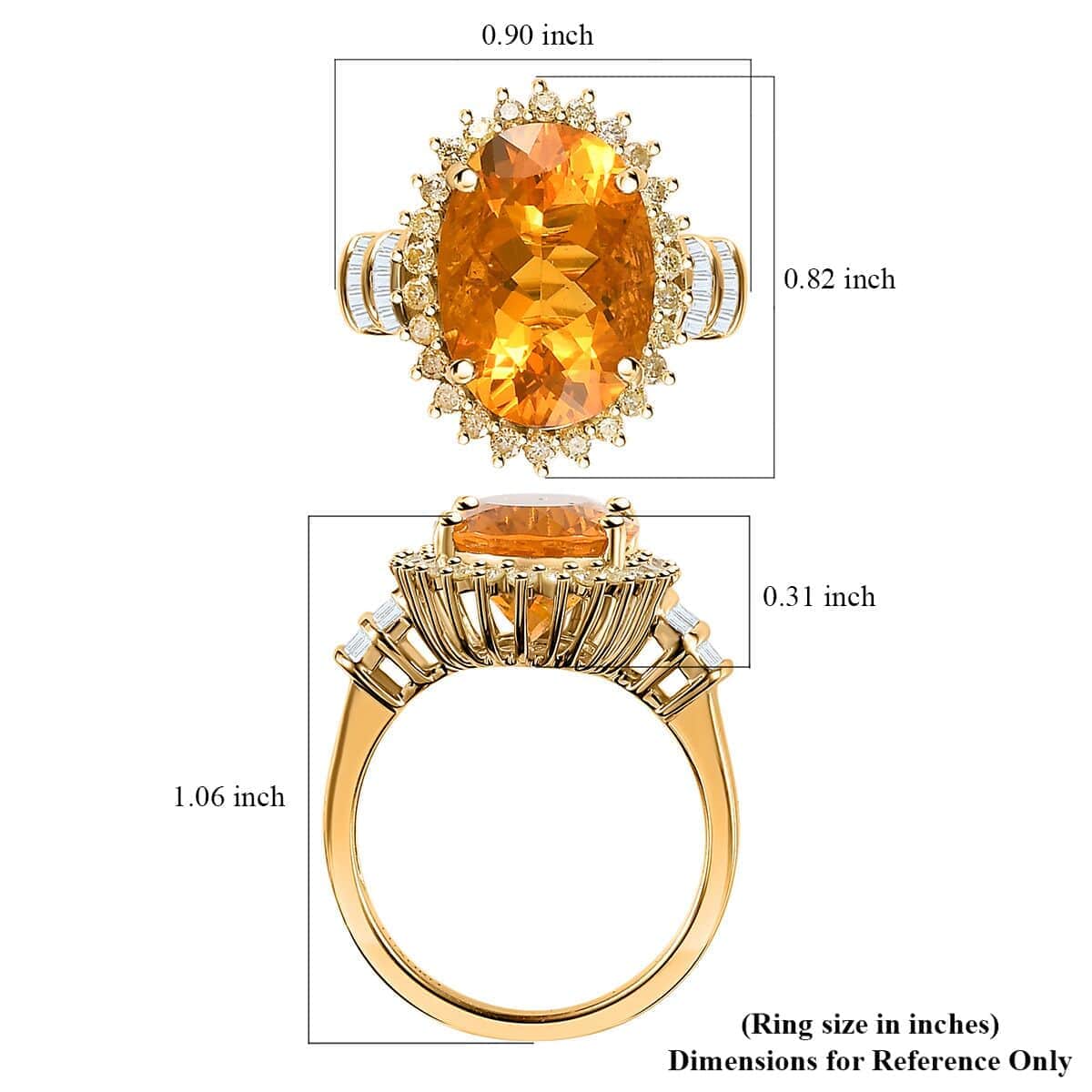 Luxoro 10K Yellow Gold Premium BURITI Fire Opal, Natural Yellow and White Diamond I3 Halo Ring (Size 6.0) 4.05 Grams 4.65 ctw image number 5