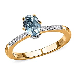 Iliana AAA Santa Maria Aquamarine and G-H SI Diamond 0.85 ctw Ring in 18K Yellow Gold (Size 6.0)