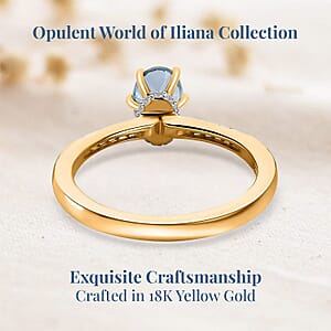 Iliana AAA Santa Maria Aquamarine and G-H SI Diamond 0.85 ctw Ring in 18K Yellow Gold (Size 8.5)
