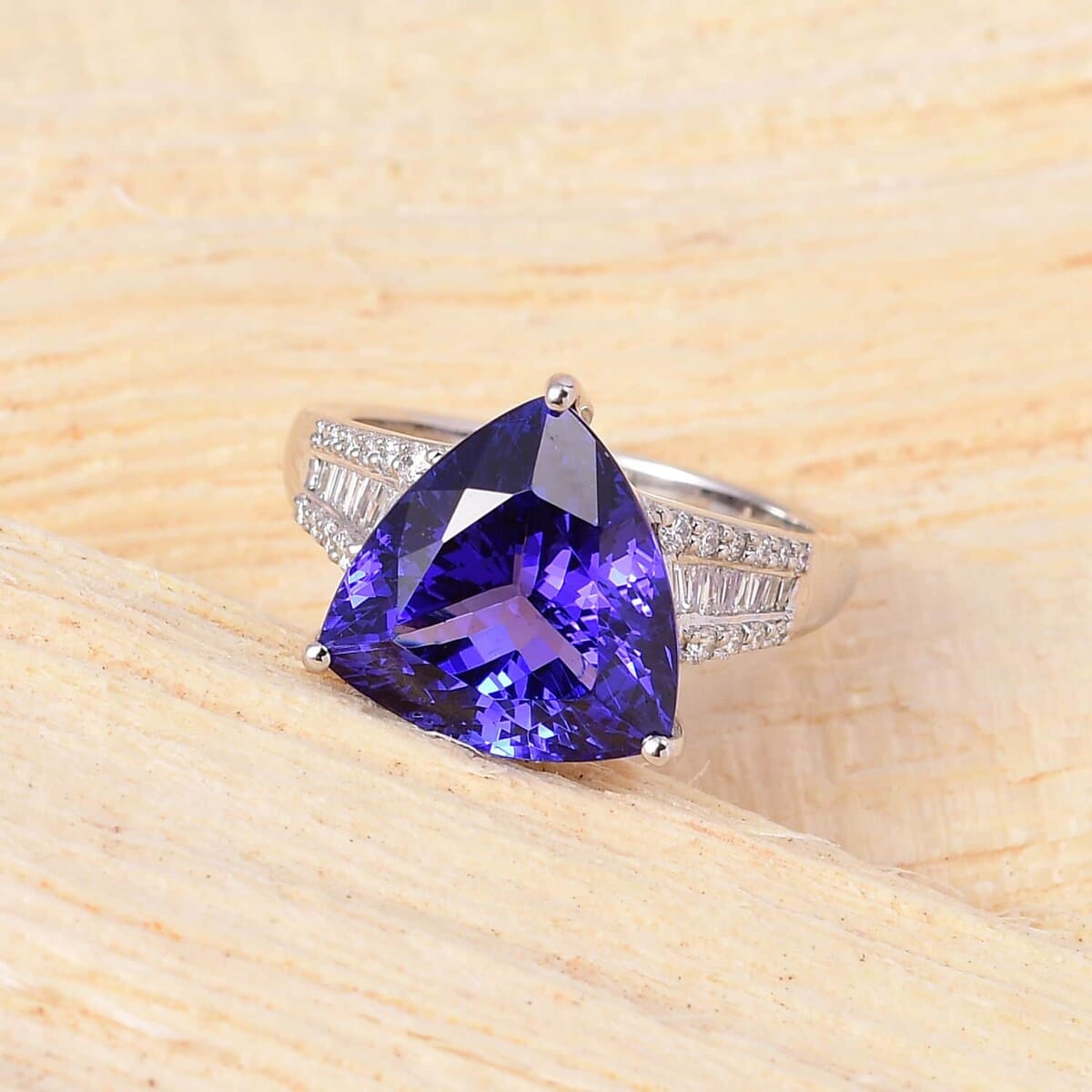 Rhapsody 950 Platinum AAAA Tanzanite and E-F VS2 Diamond Ring (Size 10.5) 8.10 Grams 7.75 ctw image number 1