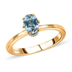 Iliana 18K Yellow Gold AAA Santa Maria Aquamarine and G-H SI Diamond Ring (Size 7.5) 0.75 ctw