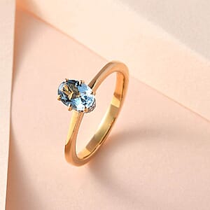Iliana 18K Yellow Gold AAA Santa Maria Aquamarine and G-H SI Diamond Ring (Size 7.5) 0.75 ctw