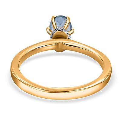 Iliana 18K Yellow Gold AAA Santa Maria Aquamarine and G-H SI Diamond Ring (Size 10.0) 0.75 ctw