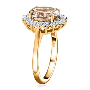 Iliana 18K Yellow Gold AAA Turkizite and G-H SI Diamond Halo Ring (Size 8.5) 3.75 ctw