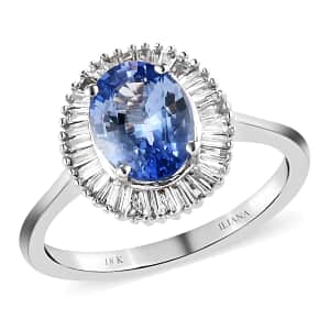 Iliana 18K White Gold AAA Royal Ceylon Sapphire and G-H SI Diamond Halo Ring (Size 5.5) 1.75 ctw