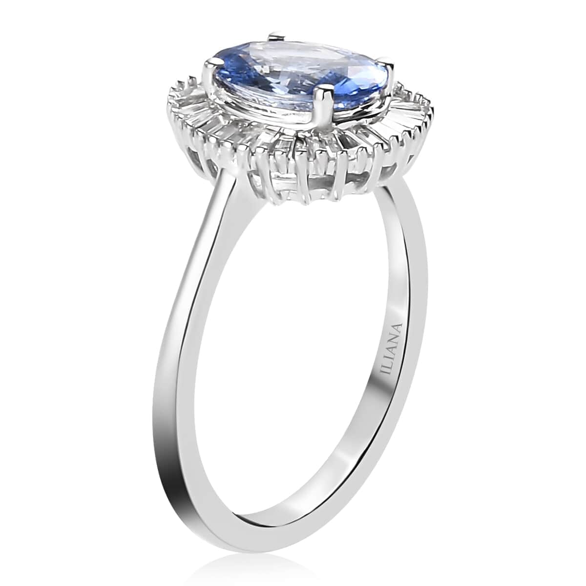 Iliana 18K White Gold AAA Royal Ceylon Sapphire and G-H SI Diamond Halo Ring (Size 5.5) 1.75 ctw image number 3