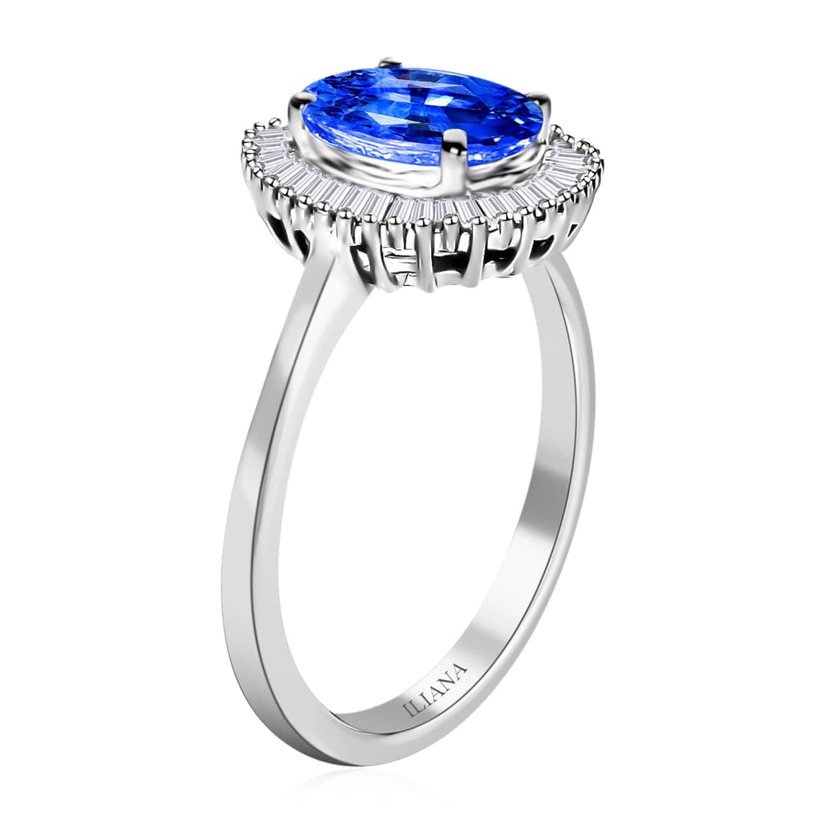 Iliana AAA Royal Ceylon Sapphire and G-H SI Diamond 1.75 ctw Halo Ring in 18K White Gold (Size 7.5) image number 3