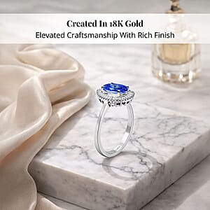 Iliana AAA Royal Ceylon Sapphire and G-H SI Diamond 1.75 ctw Halo Ring in 18K White Gold (Size 9.5)