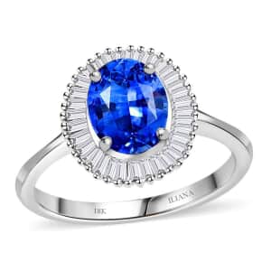 Iliana AAA Royal Ceylon Sapphire and G-H SI Diamond 1.75 ctw Halo Ring in 18K White Gold (Size 11.0)