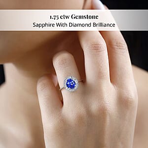 Iliana AAA Royal Ceylon Sapphire and G-H SI Diamond 1.75 ctw Halo Ring in 18K White Gold (Size 11.0)