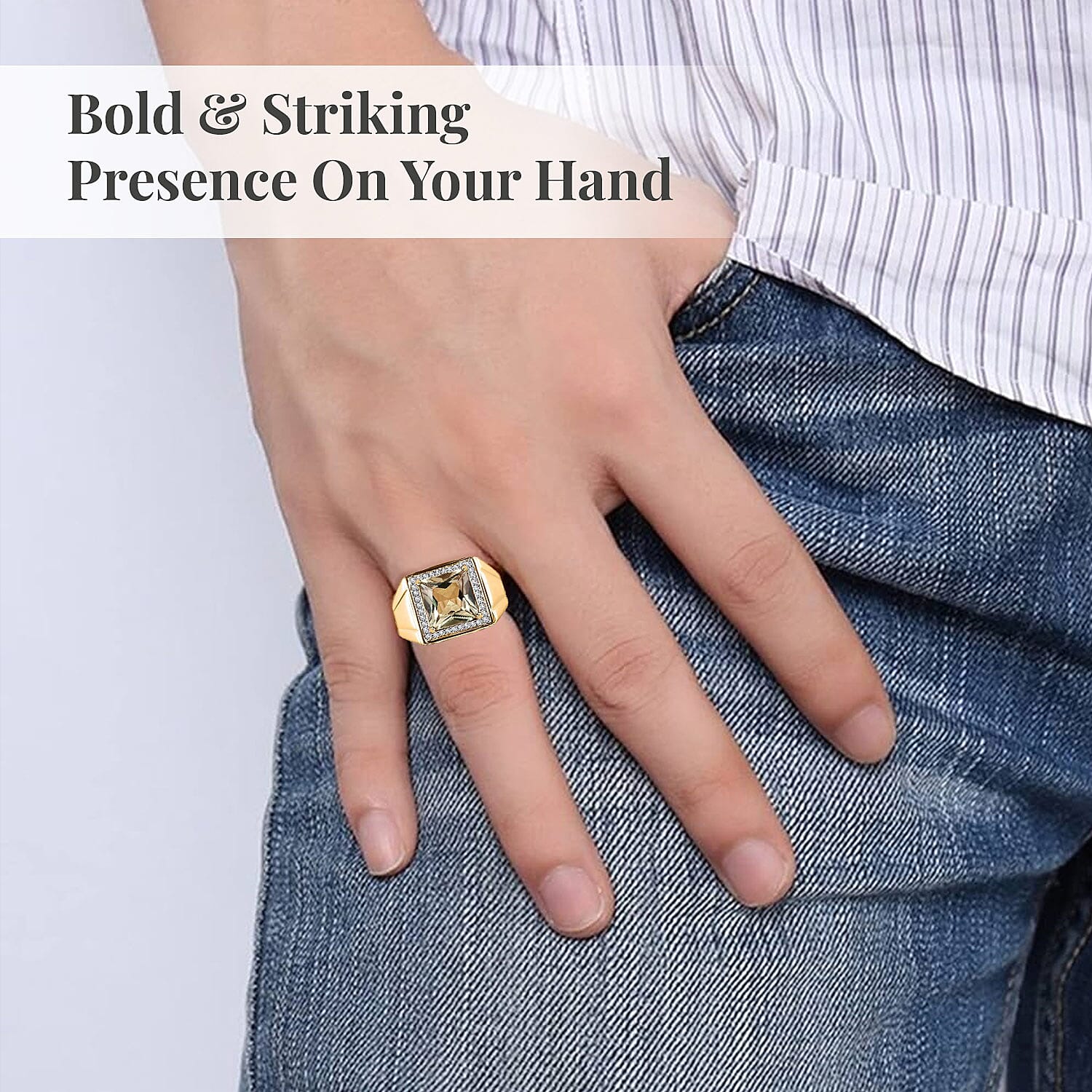 Luxoro 14K Yellow Gold AAA Turkizite and G-H I3 Diamond Men's Ring (Size 10.0) 8.50 Grams 4.30 ctw
