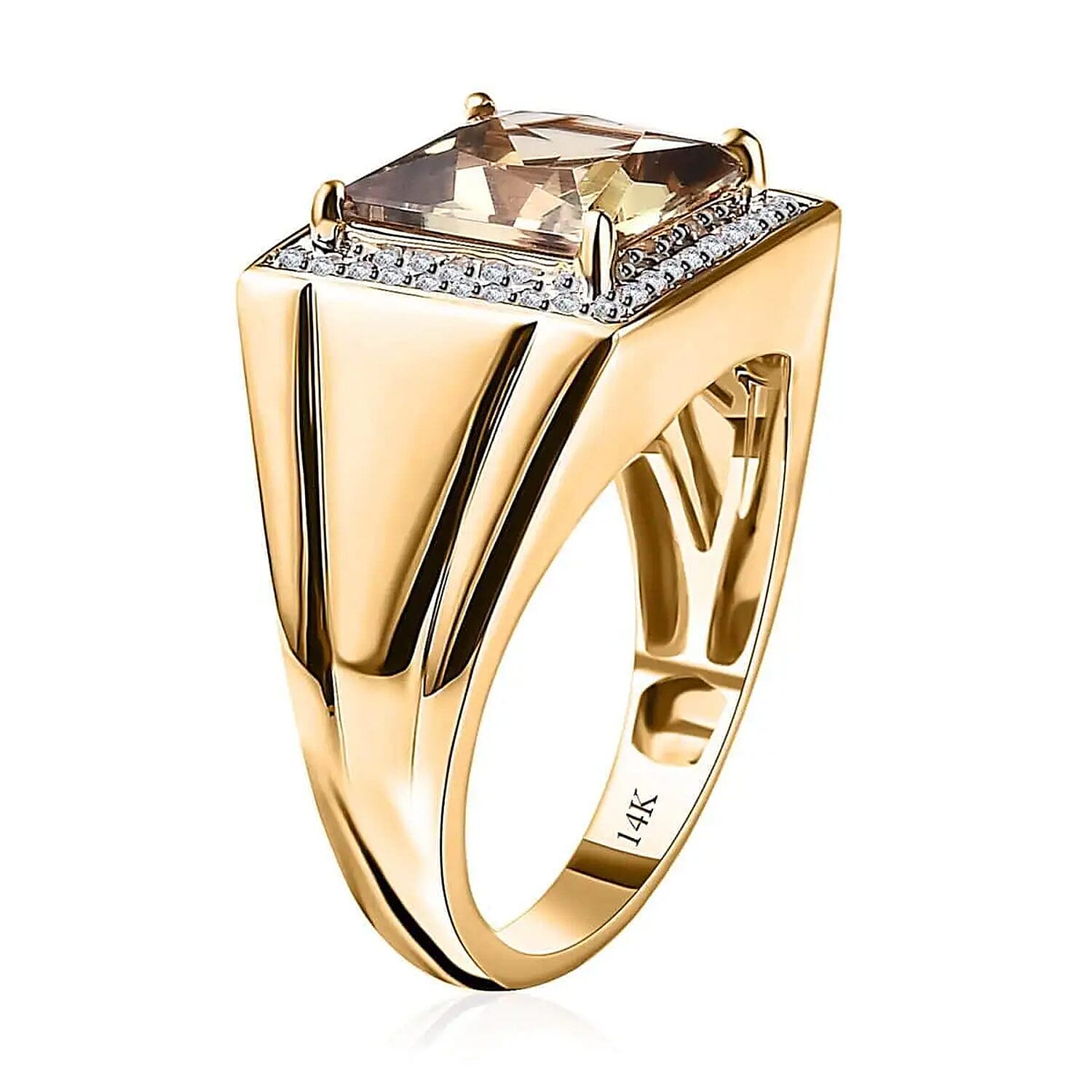 Luxoro 14K Yellow Gold AAA Turkizite and G-H I3 Diamond Men's Ring (Size 10.0) 8.50 Grams 4.30 ctw