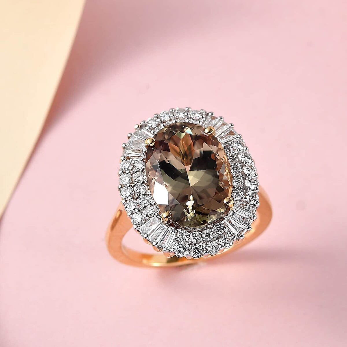 Iliana 18K Yellow Gold AAA Turkizite and G-H SI Diamond Ring (Size 8.0) 6.25 Grams 7.85 ctw image number 1