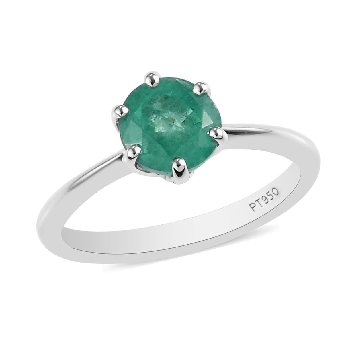 Rhapsody 950 Platinum AAAA Kagem Zambian Emerald Solitaire Ring (Size 5.5) 4.40 Grams 1.00 ctw image number 0