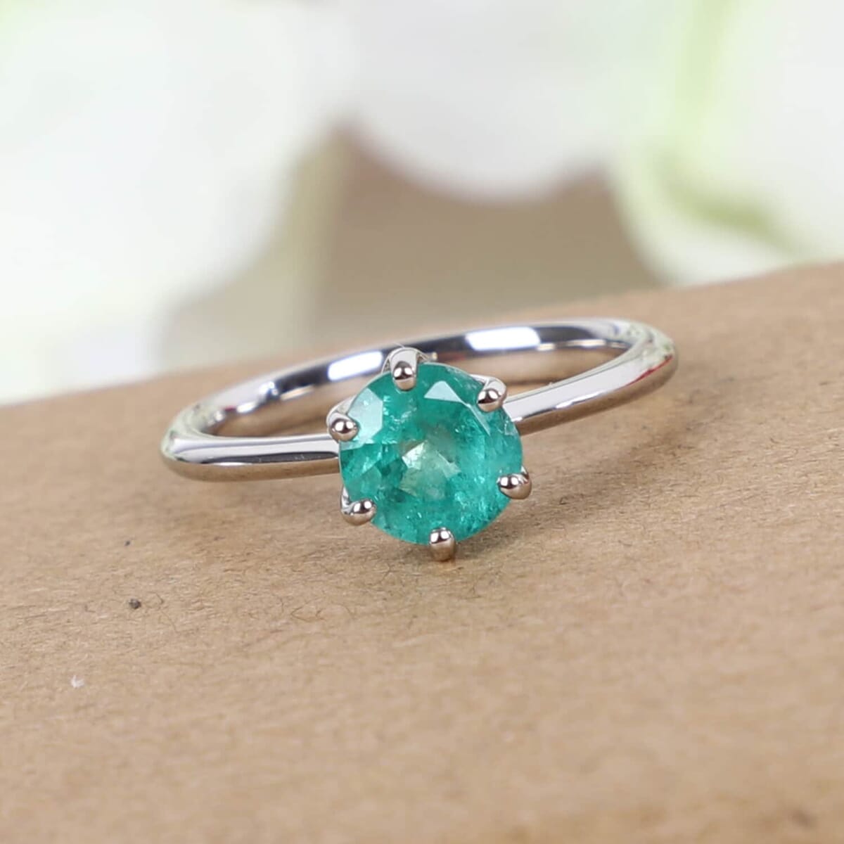 Rhapsody AAAA Kagem Zambian Emerald 1.00 ctw Solitaire Ring in 950 Platinum (Size 9.5) 4.40 Grams image number 1