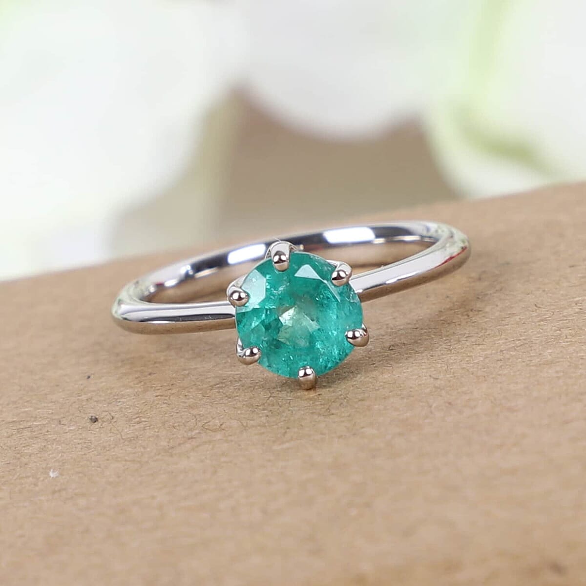 Rhapsody AAAA Kagem Zambian Emerald 1.00 ctw Solitaire Ring in 950 Platinum (Size 11.0) 4.40 Grams image number 1