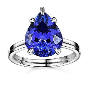Certified & Appraised Rhapsody 950 Platinum AAAA Tanzanite and E-F VS2 Diamond Solitaire Ring (Size 5.5) 5.25 Grams 4.80 ctw