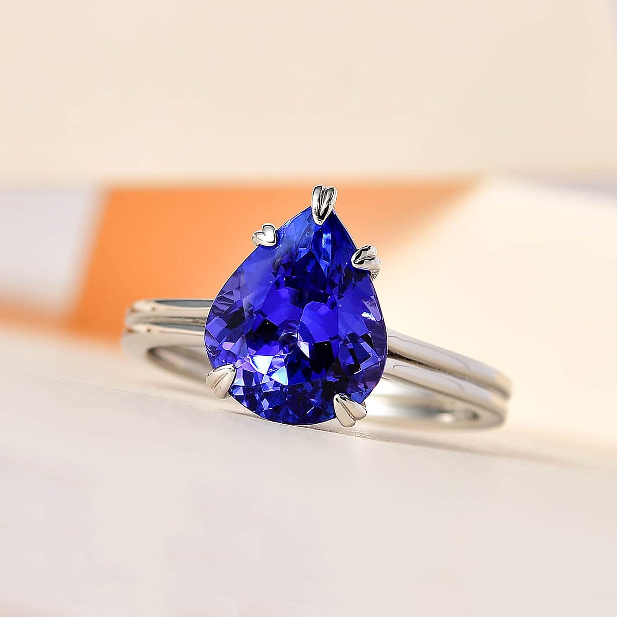 Certified & Appraised Rhapsody 950 Platinum AAAA Tanzanite and E-F VS2 Diamond Solitaire Ring (Size 6.5) 5.25 Grams 4.80 ctw image number 1