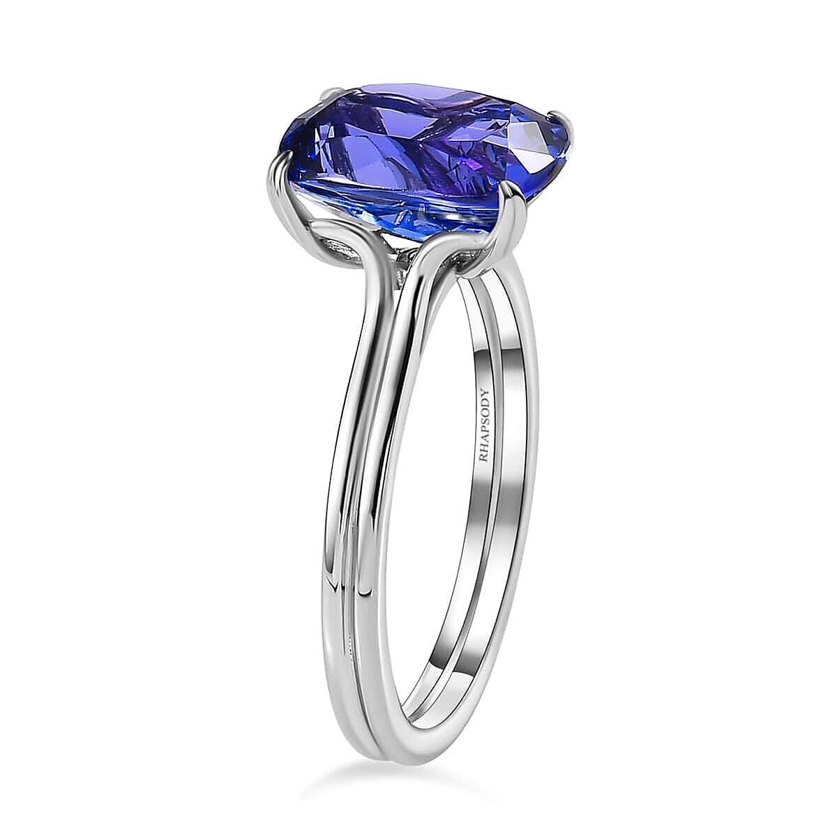 Certified & Appraised Rhapsody 950 Platinum AAAA Tanzanite and E-F VS2 Diamond Solitaire Ring (Size 7.5) 5.25 Grams 5.30 ctw image number 3