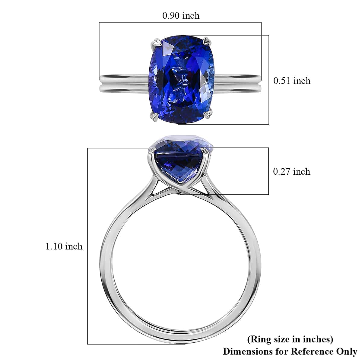 Certified & Appraised Rhapsody 950 Platinum AAAA Tanzanite and E-F VS2 Diamond Solitaire Ring (Size 8.5) 5.25 Grams 5.30 ctw image number 6