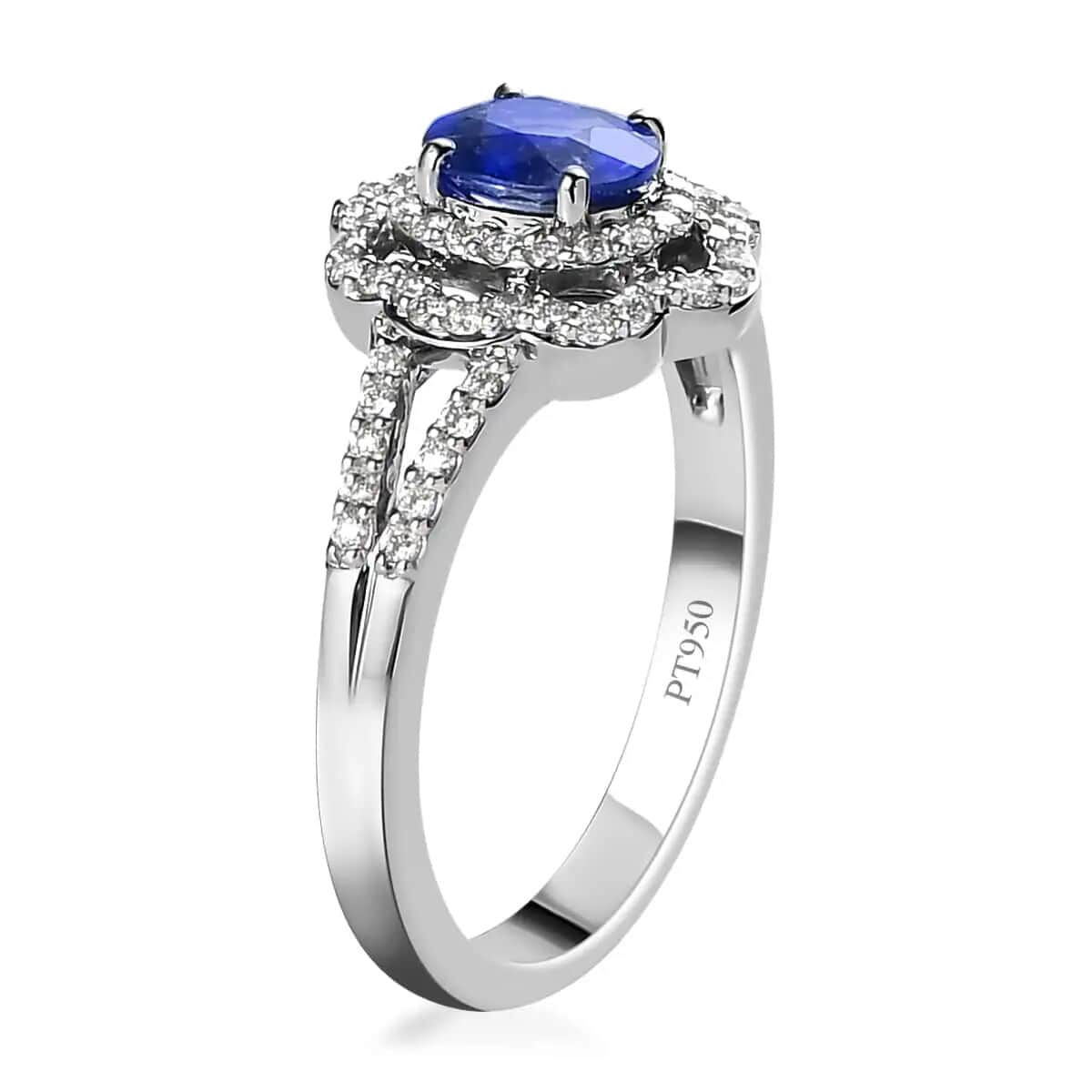 Rhapsody 950 Platinum AAAA Tanzanian Color Change Sapphire and E-F VS Diamond Split Shank Floral Ring (Size 7.5) 5.35 Grams 1.15 ctw with Free UV Torch image number 3