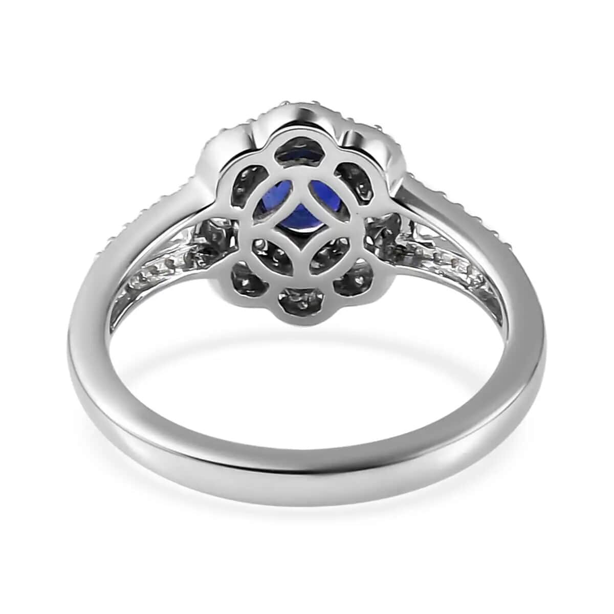 Rhapsody 950 Platinum AAAA Tanzanian Color Change Sapphire and E-F VS Diamond Split Shank Floral Ring (Size 7.5) 5.35 Grams 1.15 ctw with Free UV Torch image number 4