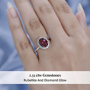 Rhapsody 950 Platinum AAAA Ouro Fino Rubellite and E-F VS2 Diamond Halo Ring (Size 7.5) 6 Grams 2.35 ctw