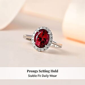 Rhapsody 950 Platinum AAAA Ouro Fino Rubellite and E-F VS2 Diamond Halo Ring (Size 7.5) 6 Grams 2.35 ctw