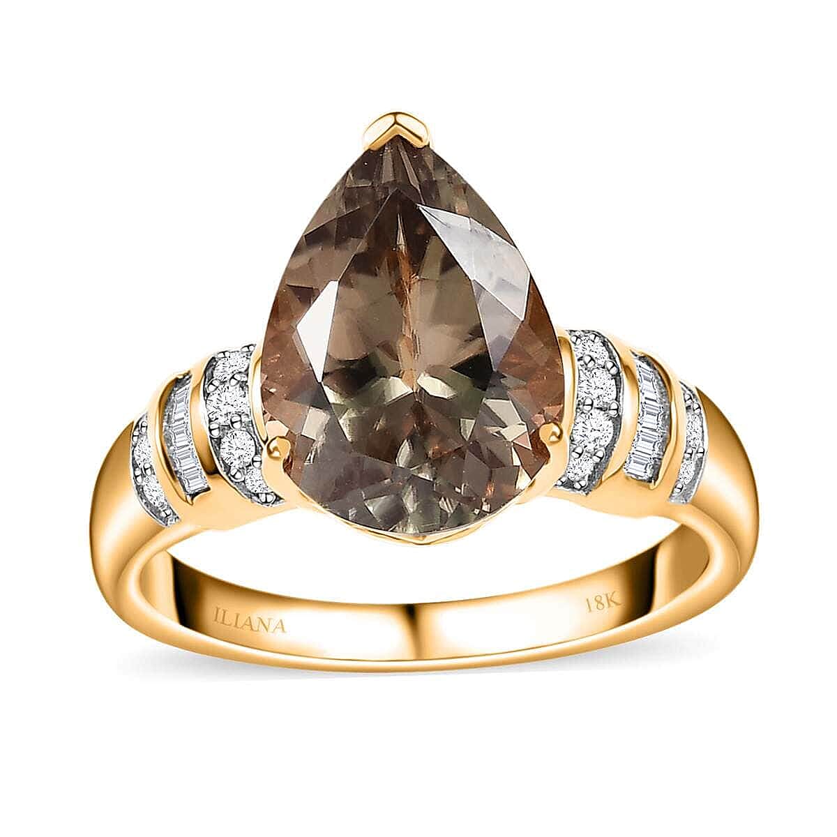 Certified & Appraised Iliana 18K Yellow Gold AAAA Turkizite and G-H SI Diamond Ring (Size 6.0) 5.80 Grams 4.35 ctw image number 0