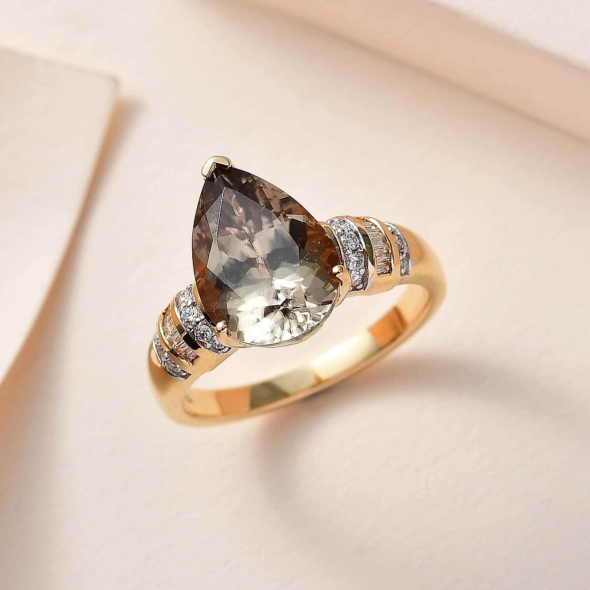 Certified & Appraised Iliana 18K Yellow Gold AAAA Turkizite and G-H SI Diamond Ring (Size 6.0) 5.80 Grams 4.35 ctw image number 1