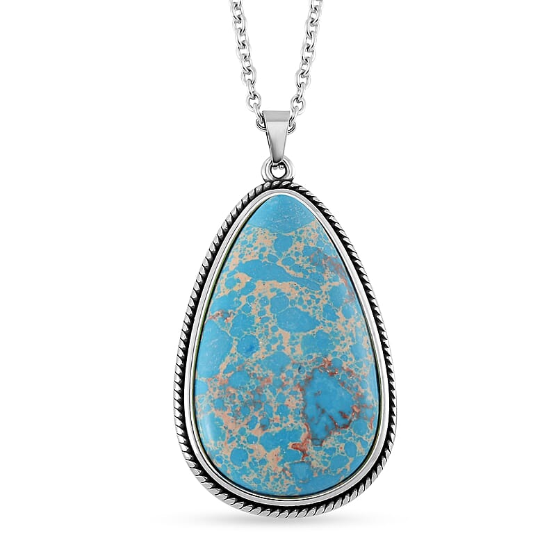 Blue Imperial Jasper 40.00 ctw Necklace in Stainless Steel 24 Inches