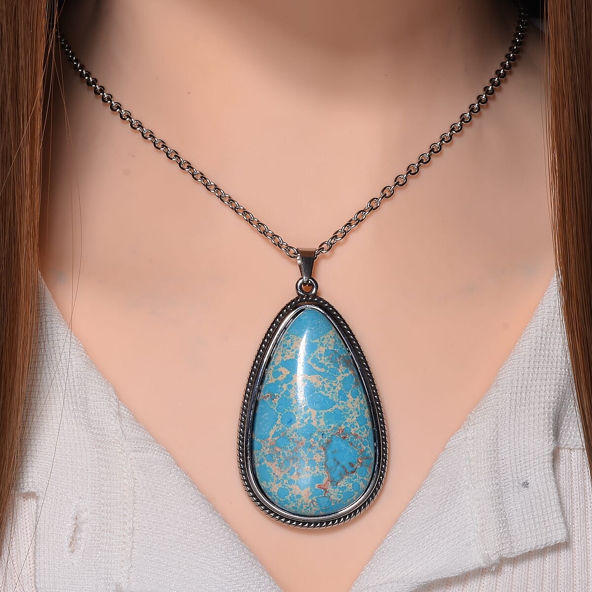 Blue Imperial Jasper 40.00 ctw Necklace in Stainless Steel 24 Inches image number 1