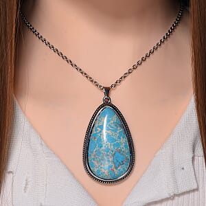 Blue Imperial Jasper 40.00 ctw Necklace in Stainless Steel 24 Inches