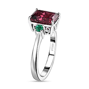 Certified Rhapsody AAAA Ouro Fino Rubellite, AAAA Boyaca Colombian Emerald Ring in 950 Platinum 2.50 ctw (Size 10.0)