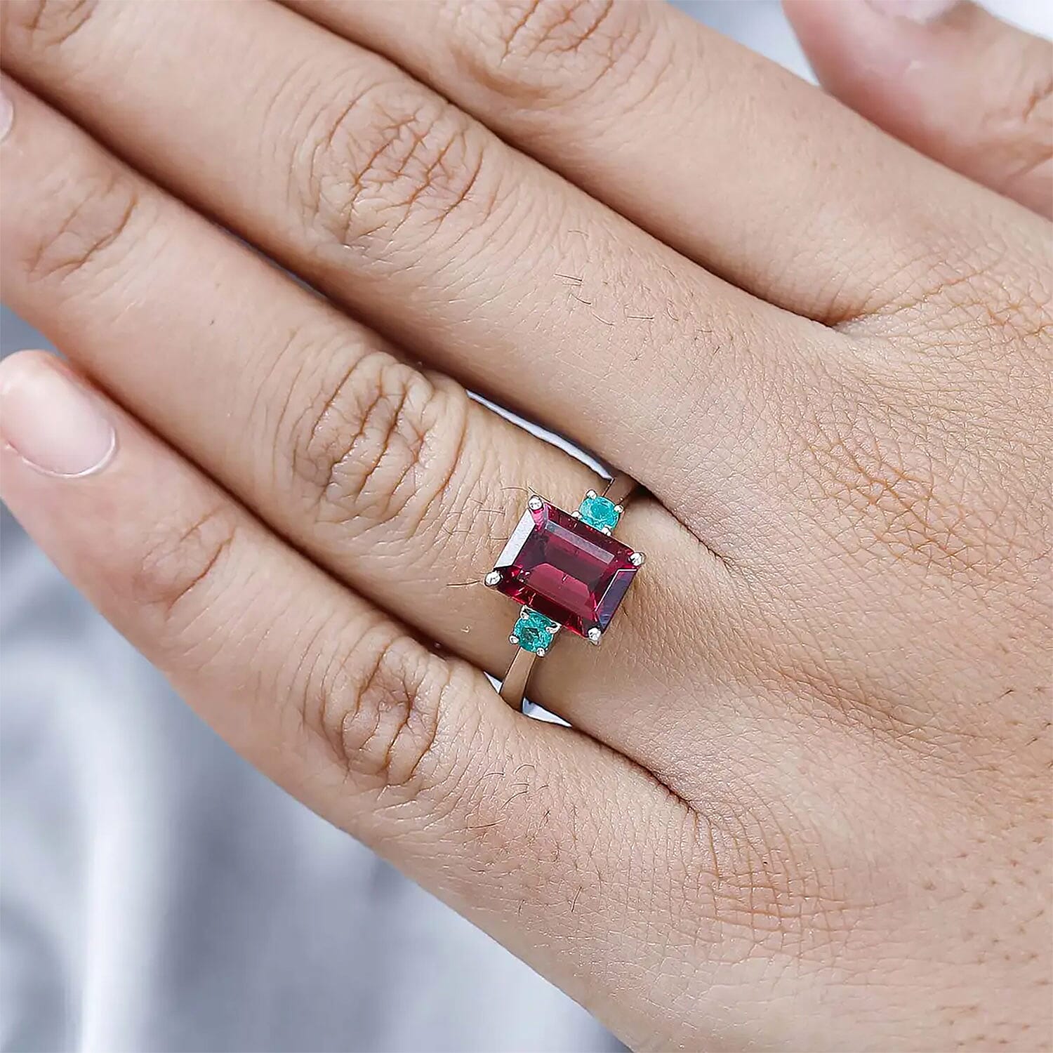 Certified Rhapsody AAAA Ouro Fino Rubellite, AAAA Boyaca Colombian Emerald Ring in 950 Platinum 2.50 ctw (Size 8.5)