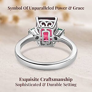 Certified Rhapsody AAAA Ouro Fino Rubellite, AAAA Boyaca Colombian Emerald Ring in 950 Platinum 2.50 ctw (Size 9.5)