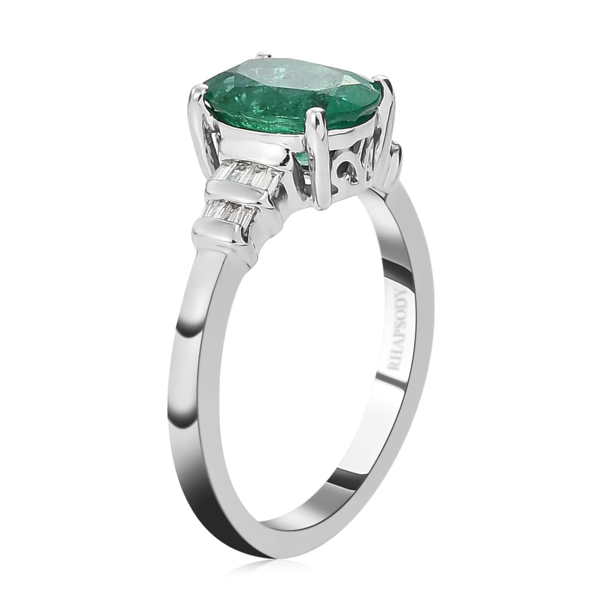 RHAPSODY 950 Platinum AAAA Kagem Zambian Emerald and E-F VS Diamond Ring 5.50 Grams 1.90 ctw image number 3