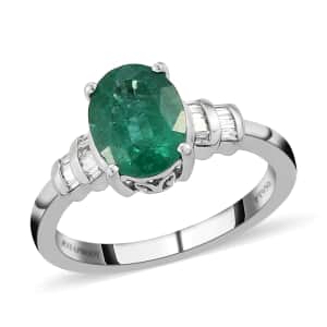 Certified Rhapsody 950 Platinum AAAA Kagem Zambian Emerald and E-F VS Diamond Ring (Size 7.5) 5.50 Grams 1.90 ctw