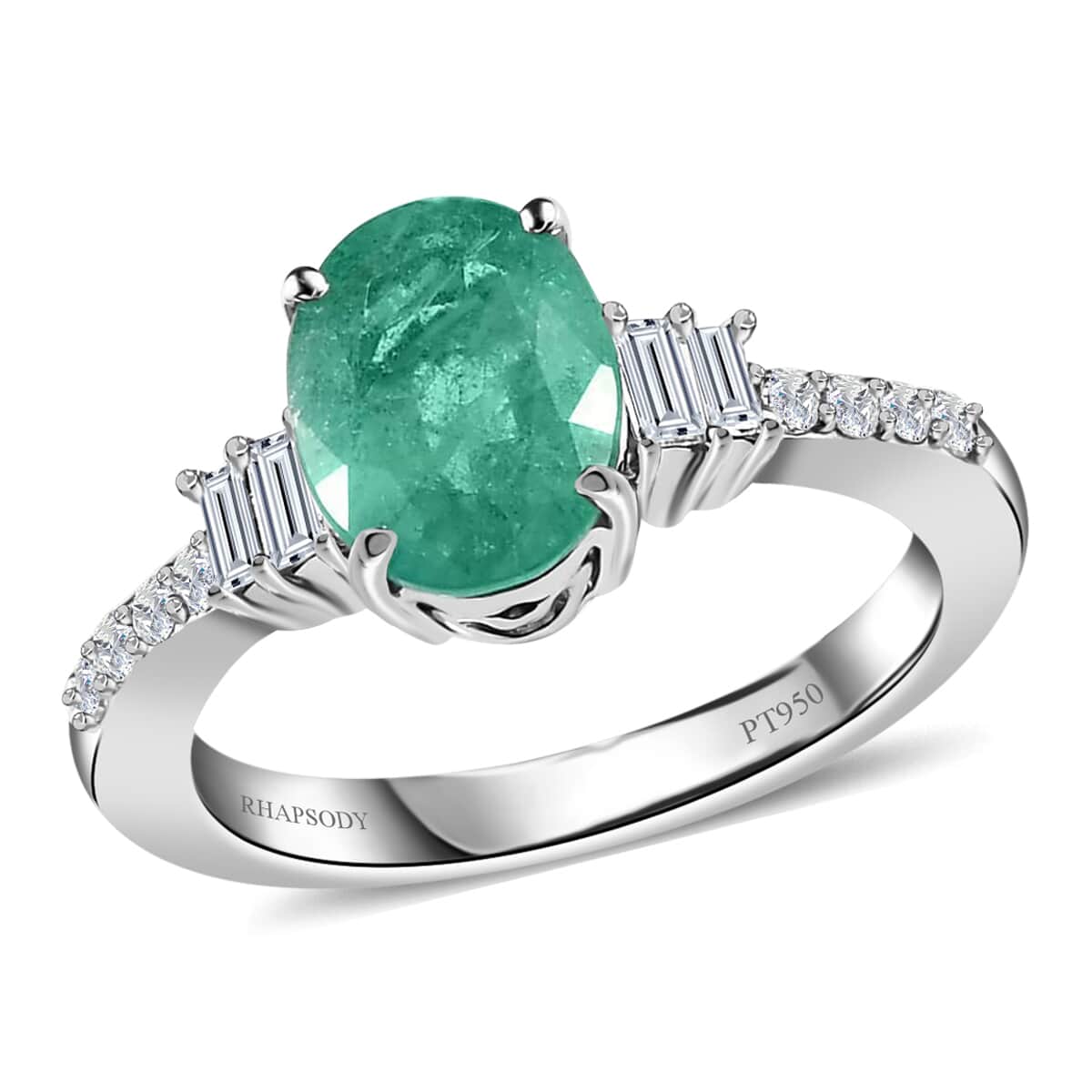 Rhapsody 950 Platinum AAAA Ethiopian Emerald and E-F VS Diamond Ring (Size 10.0) 5.40 Grams 1.90 ctw image number 0