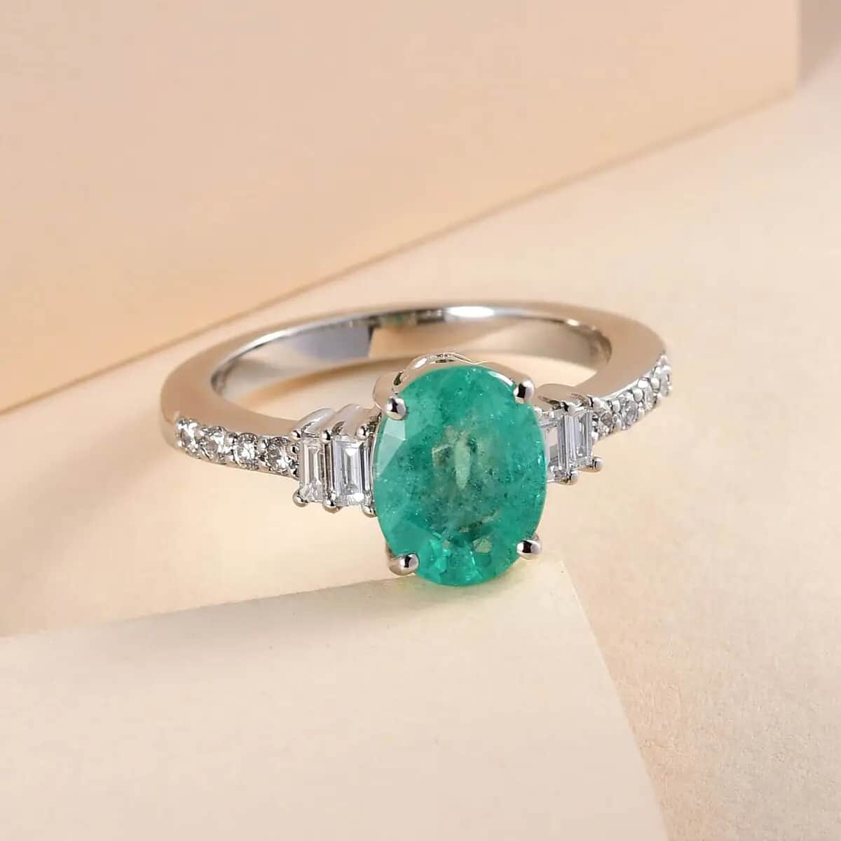 Rhapsody 950 Platinum AAAA Ethiopian Emerald and E-F VS Diamond Ring (Size 10.0) 5.40 Grams 1.90 ctw image number 1