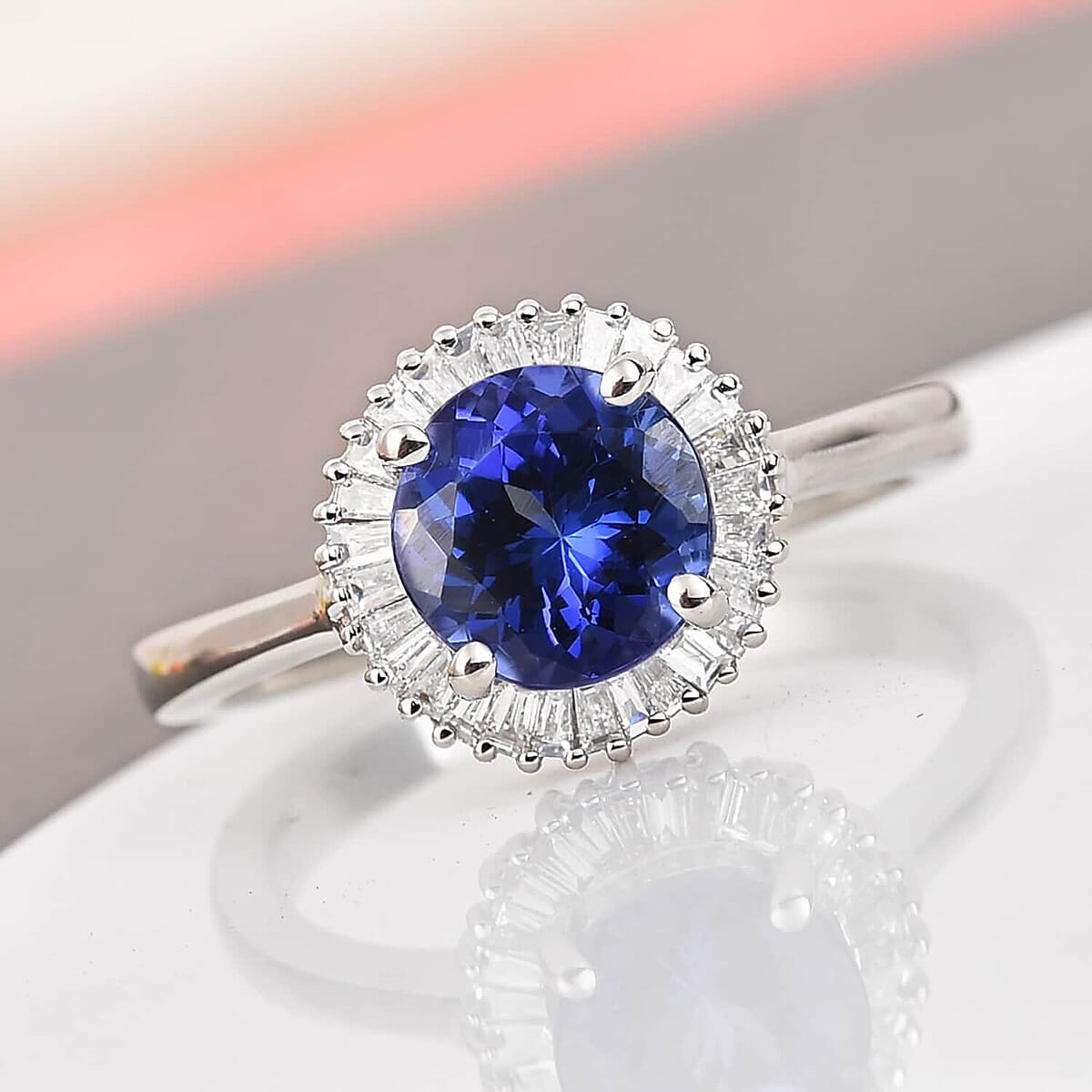 Rhapsody 950 Platinum AAAA Tanzanite and E-F VS2 Diamond Ring (Size 8.5) 5 Grams 1.75 ctw image number 1